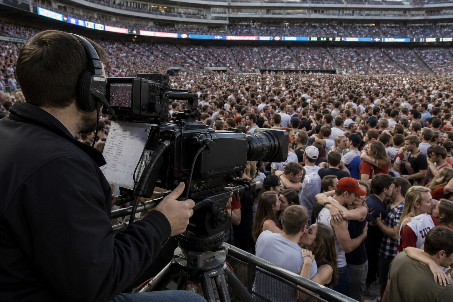 Kiss Cam Operator Refuses To End Broadcast Until All 32,000 Fans Have Kissed Someone